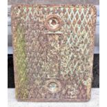 RAILWAYANA; cast iron manhole cover, traces/remnants of green paint, 64 x 50cm.