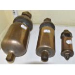 RAILWAYANA; three railway bronzed whistles, heights 28cm, 21.5cm and 13.5cm (3).