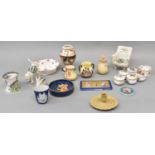 ROYAL WORCESTER; five miniature white glazed pots and covers, two Royal Worcester pieces of blush