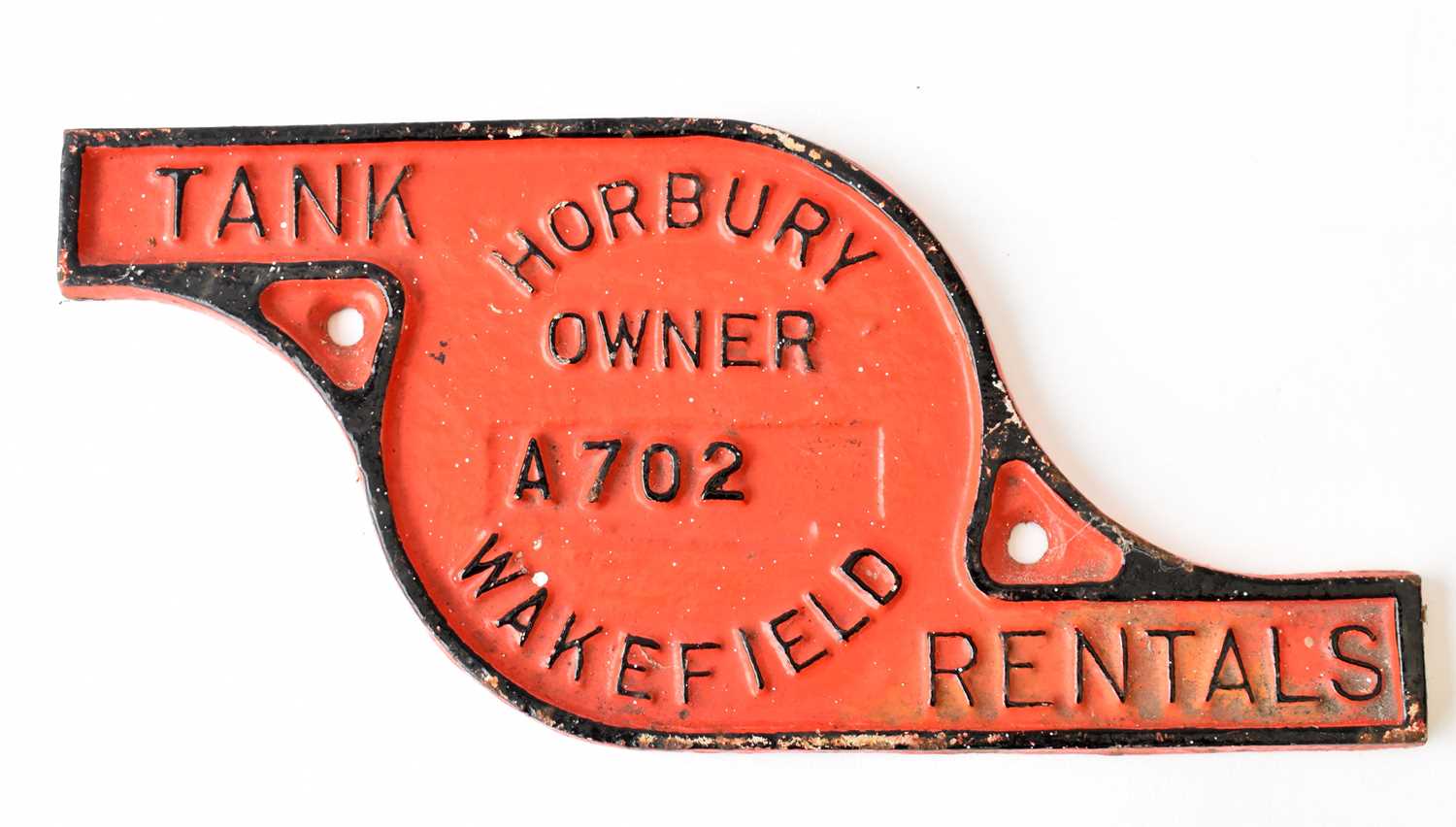 RAILWAYANA; wagon plate, Tank Rentals, Horbury owner A702, Wakefield, height 11cm.