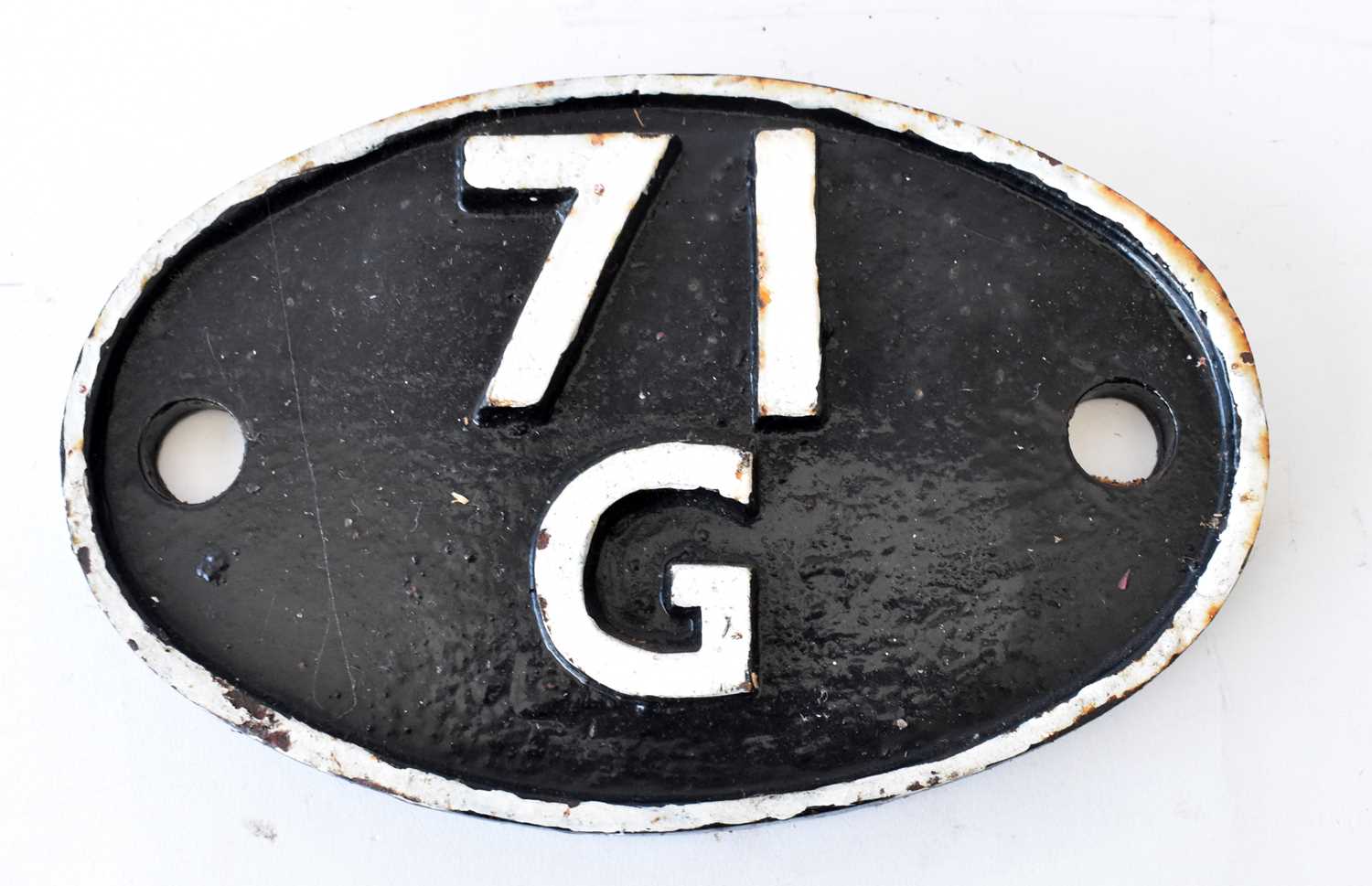 RAILWAYANA; shed plate, 71G (Bath 1950-58), (Weymouth 1958-1963).