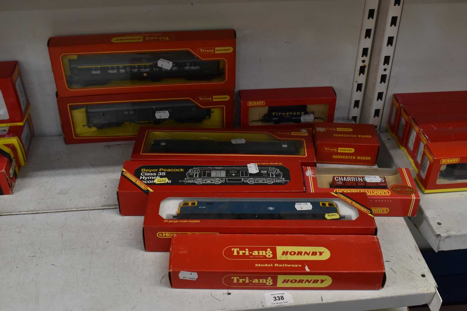 HORNBY TRI-ANG; nine boxed OO scale models including carriages, rolling stock and a BR Class 47