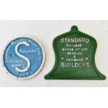 RAILWAYANA; builders plate, two Standard Railway Wagon Co Ltd signs in green and blue, 17 x 18.5cm