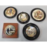 Three Victorian Pratt type pot lids, the late Prince Consort, Sea Shells, and the Village Wedding,