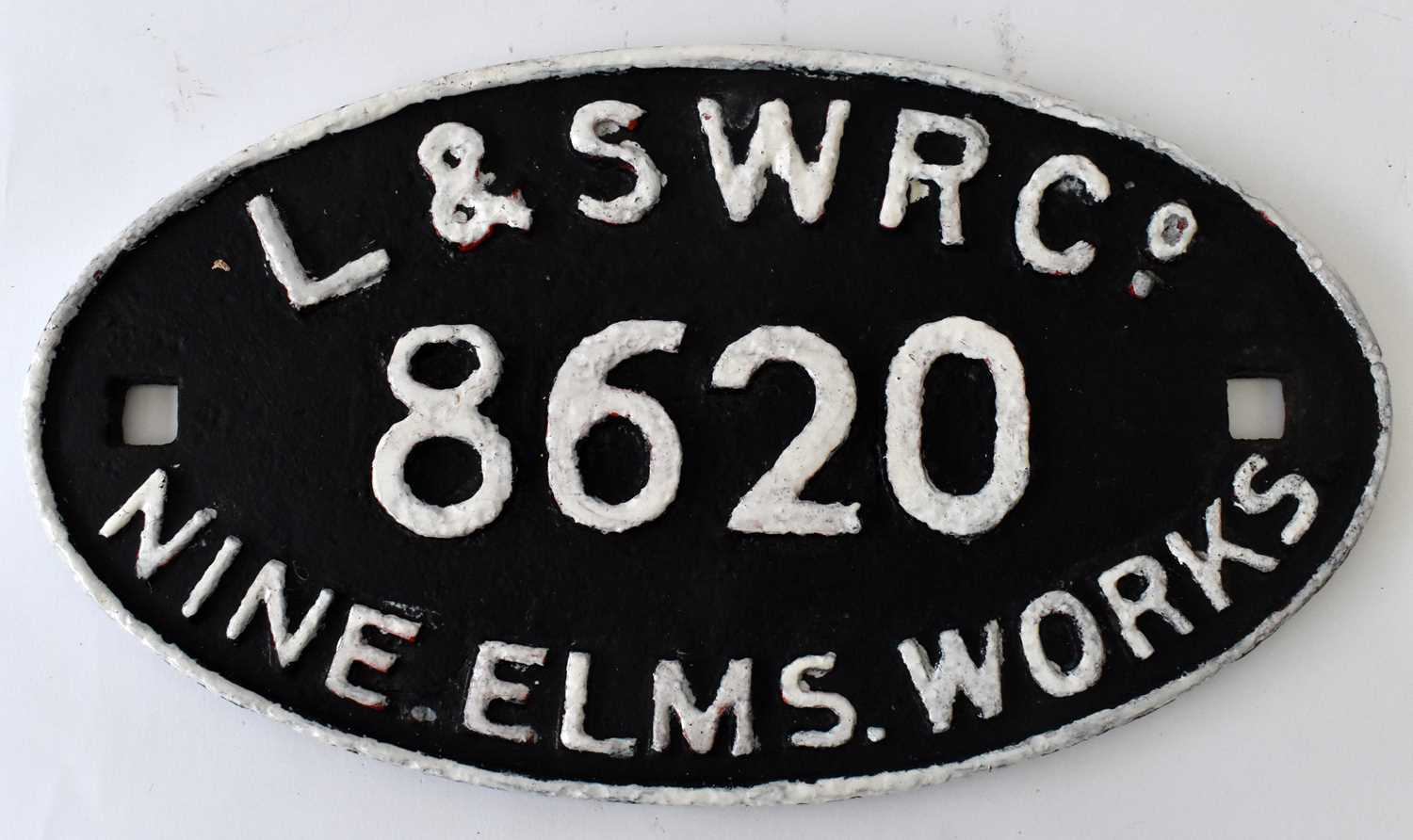 RAILWAYANA; wagon plate, L&SWR Co. 8620 Nine Elms Works, 19 x 34cm.