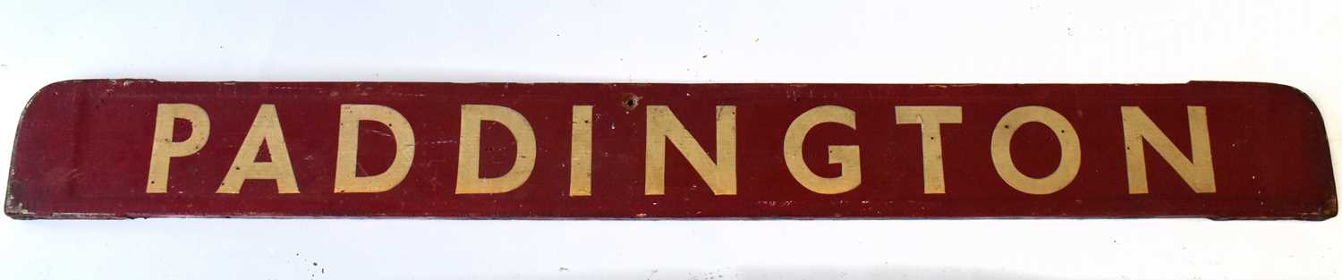 RAILWAYANA; double-sided painted wooden destination sign 'Paddington/Slough, 8 x 81cm.