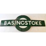 RAILWAYANA; Southern Railway green enamel station sign 'Basingstoke' (rusty), 33 x 91.5cm.