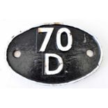 RAILWAYANA; shed plate, 70D (Eastleigh, Fratton, Lymington, Southampton Docks) 1963-73.