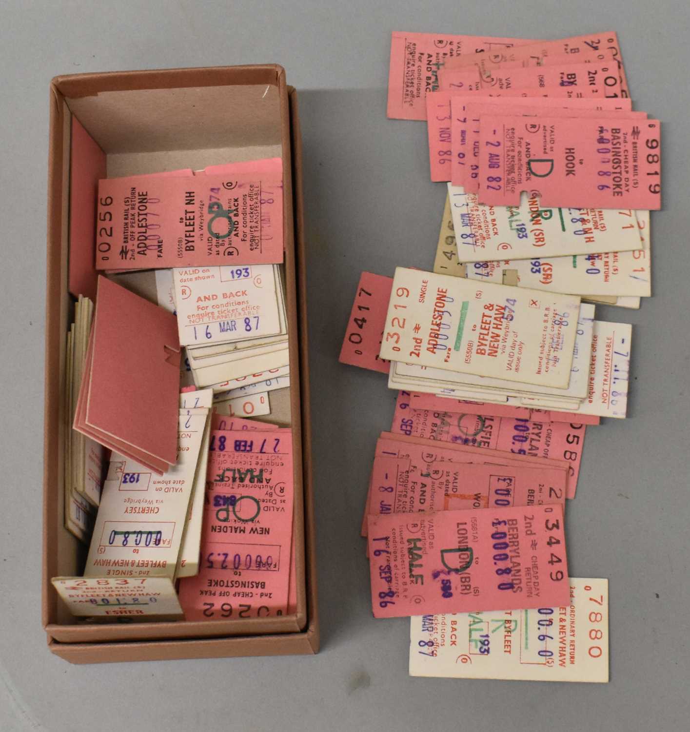 RAILWAY TICKETS; approximately eighty-two assorted tickets including Basingstoke, and Byfleet and