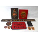 RAILWAYANA; a large painted wooden sign 'South Wales Pullman, 12.5 x 152.5cm, two decorative signs