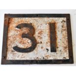 RAILWAYANA; cast iron rectangular '31', 30 x 40.5cm.