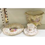 A Continental porcelain vase with painted decoration (af), a Copeland painted cabinet plate, and a