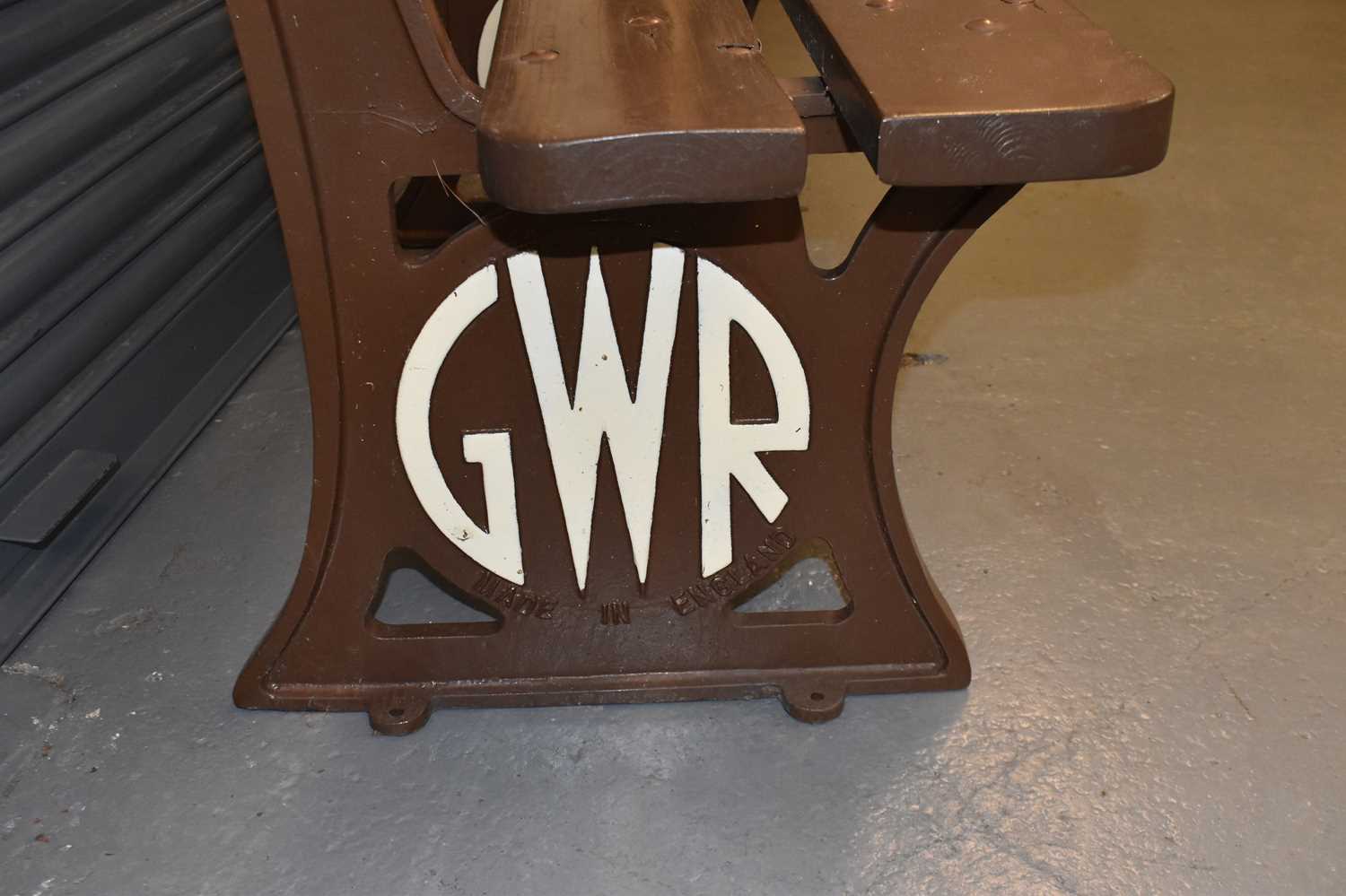 RAILWAYANA; a GWR platform bench with cast iron base and wooden seat, length 120cm. - Image 3 of 5