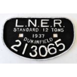 RAILWAYANA; wagon plate, LNER 213065 Standard 12 Tons 1937 Dukinfield, 28 x 16.5cm