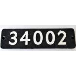 RAILWAYANA; British Rail smokebox numberplate 34002, 15 x 54.5cm.Condition Report: We believe this
