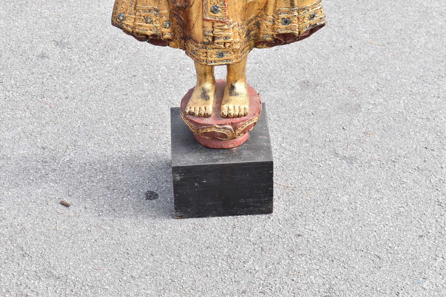 A large 18th century Sino-Tibetan bronzed giltwood figure. 116 cms high including base. - Image 5 of 11