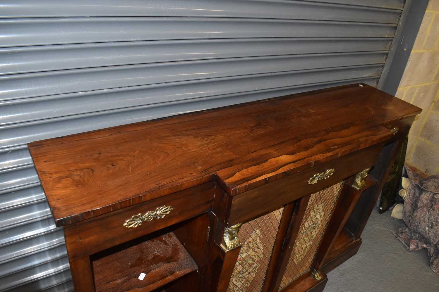 An early 19th century Regency period rosewood breakfront credenza with Egyptian style gilt metal - Image 4 of 5