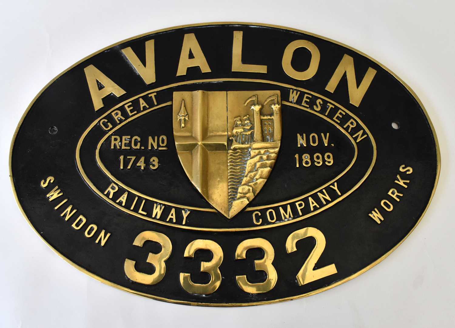 RAILWAYANA; engine plate, Great Western Railway Company, Avalon 3332, brass, stamped D.G. Owen, 44 x