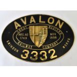 RAILWAYANA; engine plate, Great Western Railway Company, Avalon 3332, brass, stamped D.G. Owen, 44 x