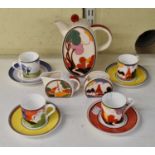 A Wedgwood limited edition reproduction Clarice Cliff 'Bonjour Coffee Set' comprising coffee pot,