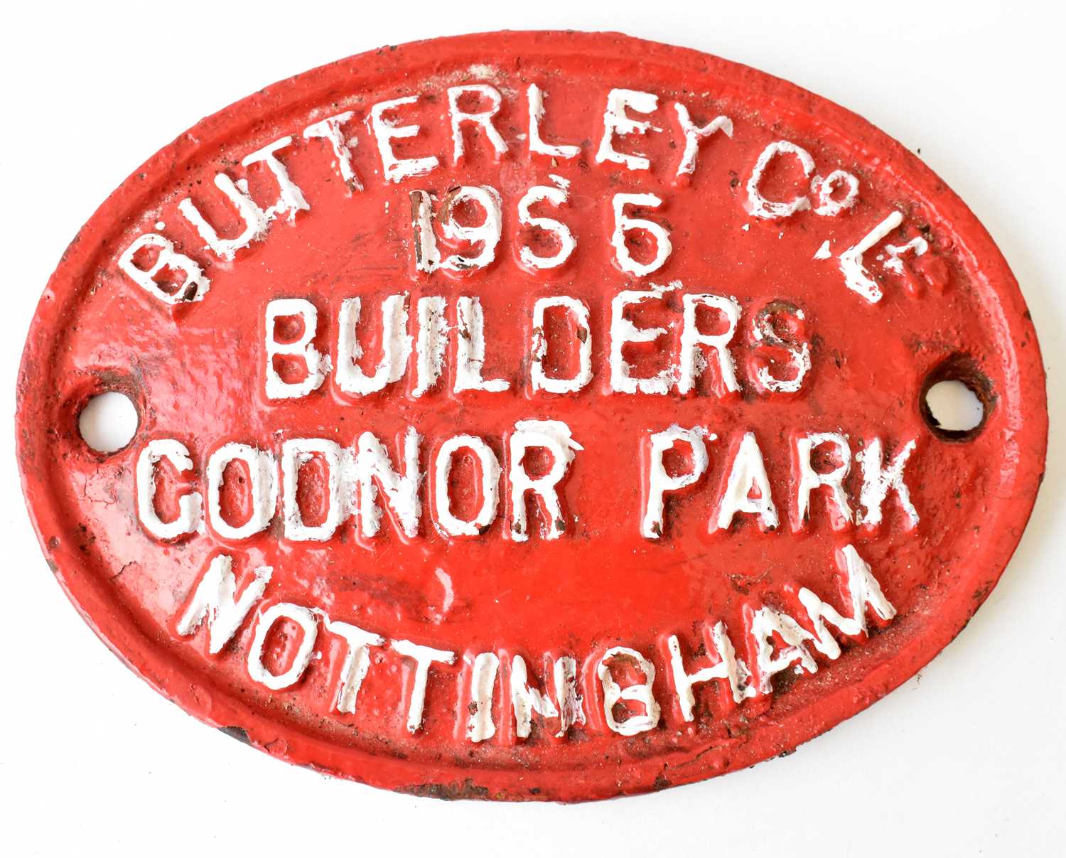 RAILWAYANA; builders plate, Butterley Co Ld 1956 Codnor Park, Nottingham, 17.5 x 23cm
