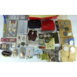 Various mixed collectibles to include coins, world coins, American coins, coin pack, lighter,
