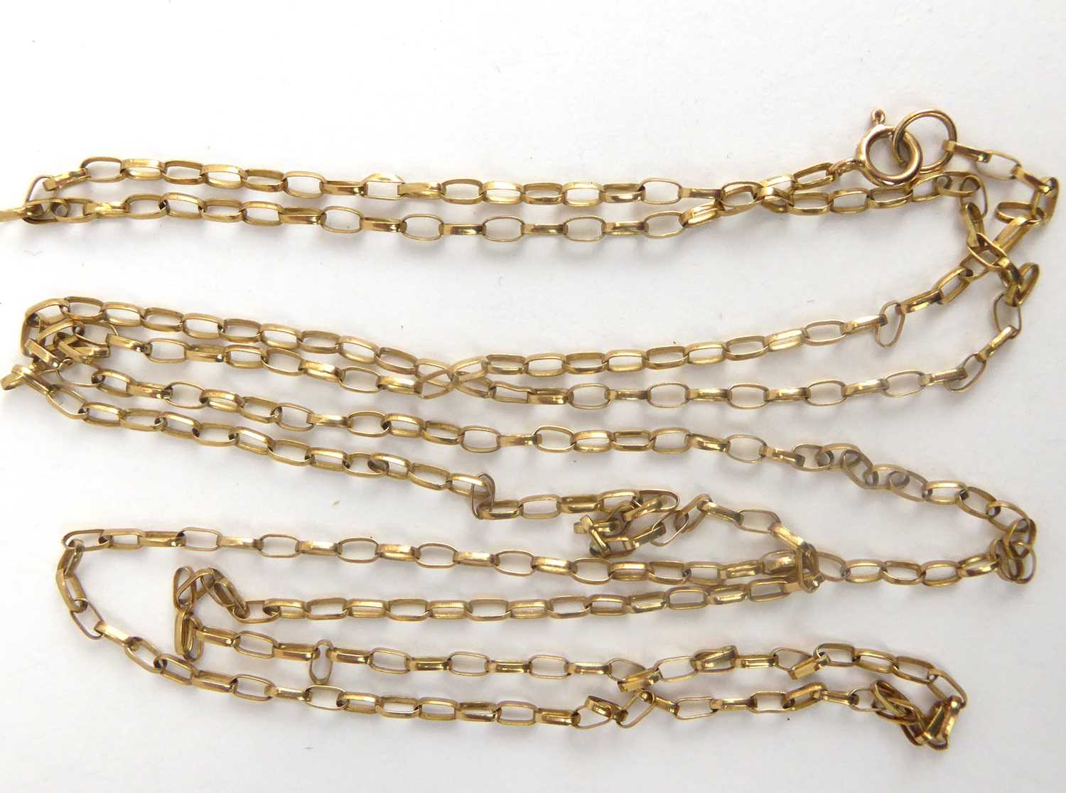 A 9ct gold dainty belcher style necklace with hoop clasp, length 82cm and a 9ct gold bracelet, - Image 3 of 3