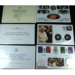 Three silver coin covers comprising a Harrington & Byrne '2019 Queen's Birthday One Ounce Fine