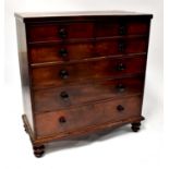 A Victorian mahogany two-over-four chest of drawers to plinth base and bun supports.124 x 116 x