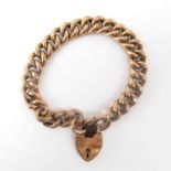 A 19th century rose gold large hollow link bracelet with heart-shaped 9ct gold padlock clasp,