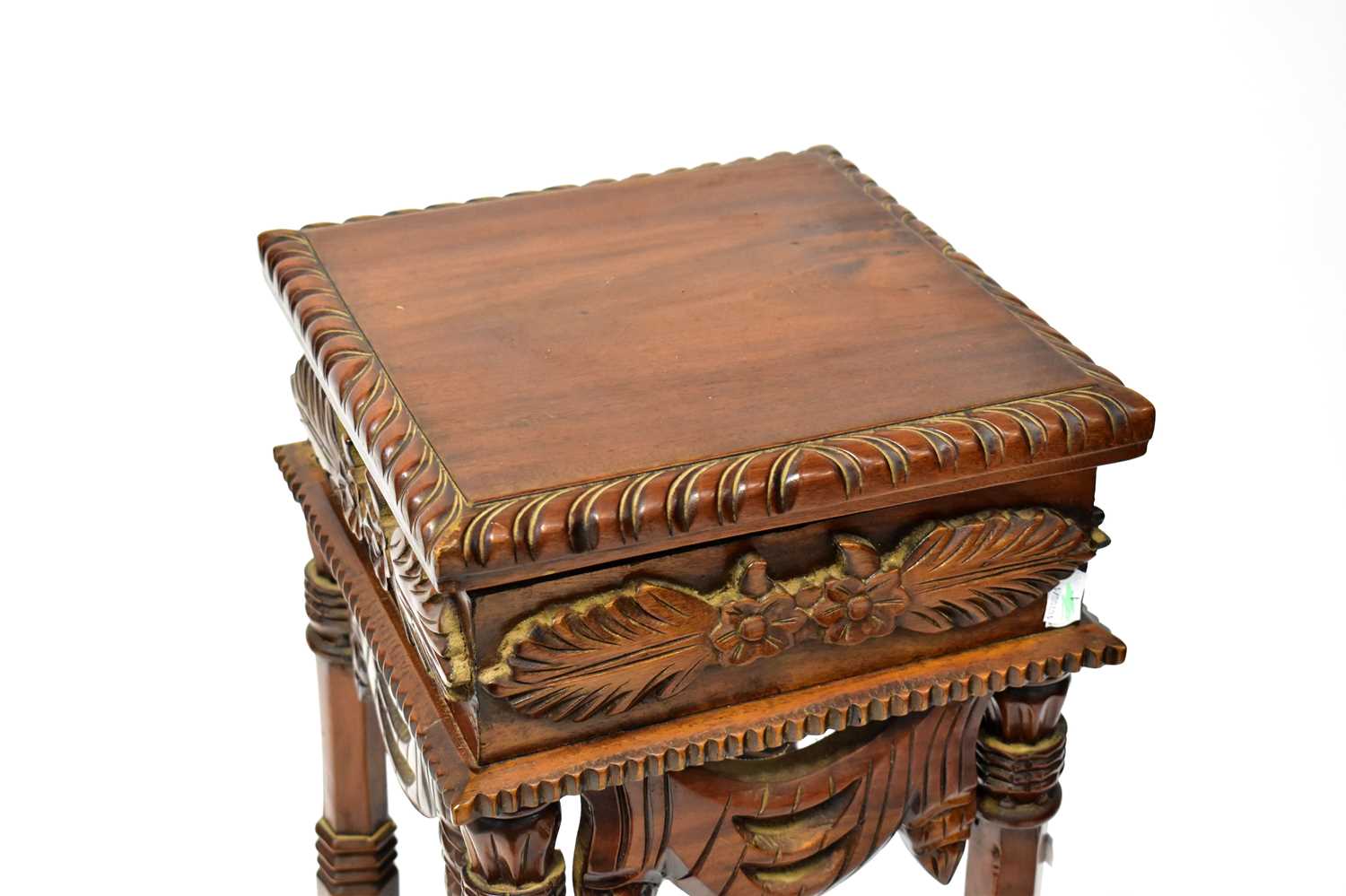 A 20th century mahogany jardinière stand with carved leaf decoration to slender tapering legs and - Image 2 of 2