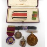 Various silver fobs, Masonic medal and other medals to include a George VI 'Faithful Service as