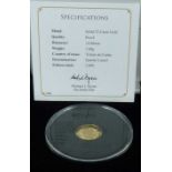 JUBILEE MINT; 'The 2020 Solid 22ct Gold Proof Quarter Laurel', encapsulated, with certificate, in