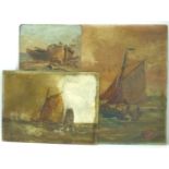 Three 19th century maritime oils on board, comprising two depicting sailed fishing boats on