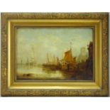 19TH CENTURY DUTCH SCHOOL; oil on board depicting sailboats in harbour, unsigned, 'Antwerp