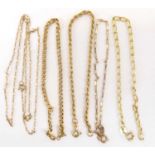 Four 9ct gold bracelets, various designs, three 17cm, one 16m, also a 9ct gold dainty chain,