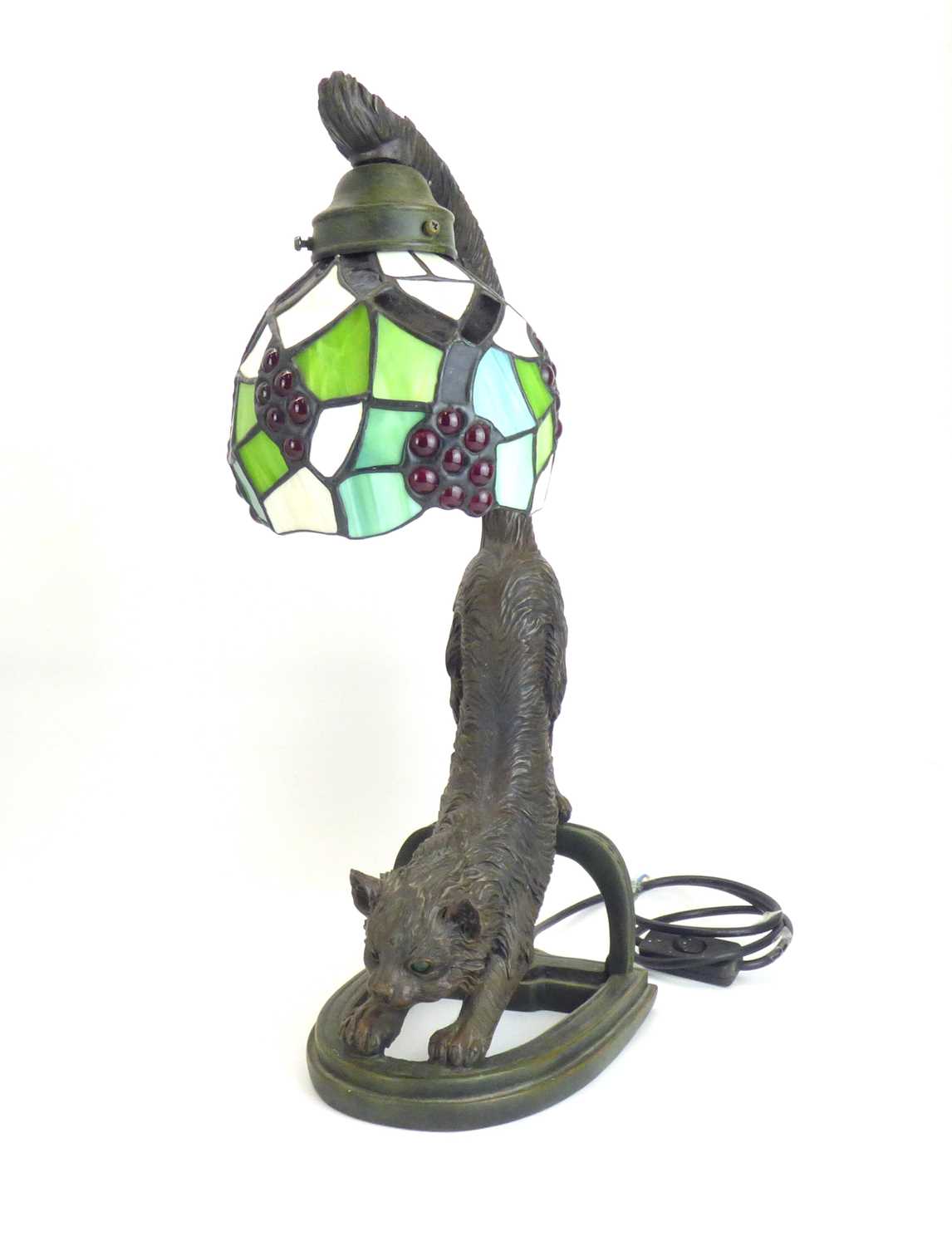 Three modern reproduction table lights to include an Art Deco dancing figure with circular glass - Image 2 of 4