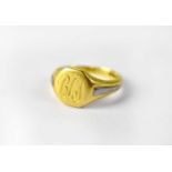 A 19th century 18ct yellow gold signet ring with white gold detail to the shoulders, initials '