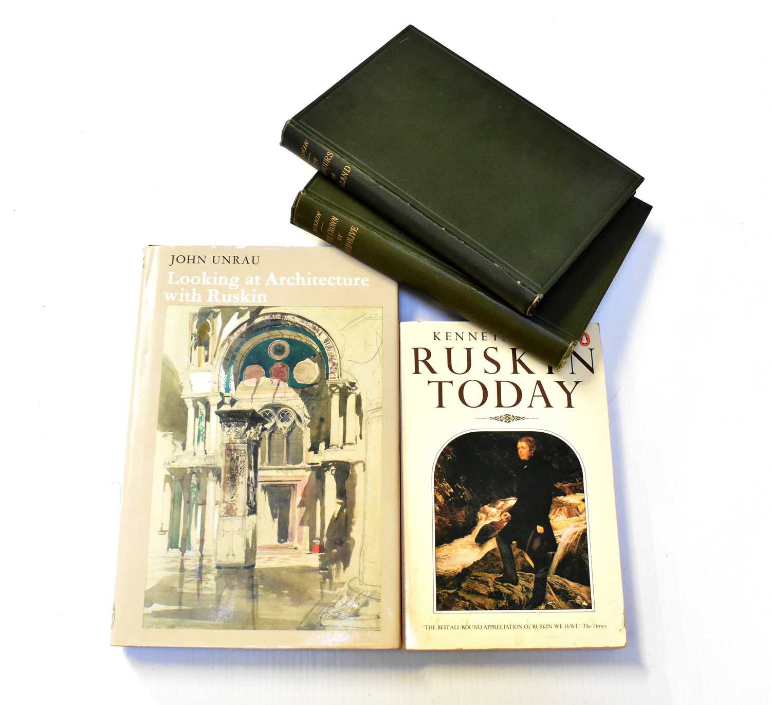 A collection of books relating to John Ruskin to include 'The Stones of Venice' Vols I to III, '