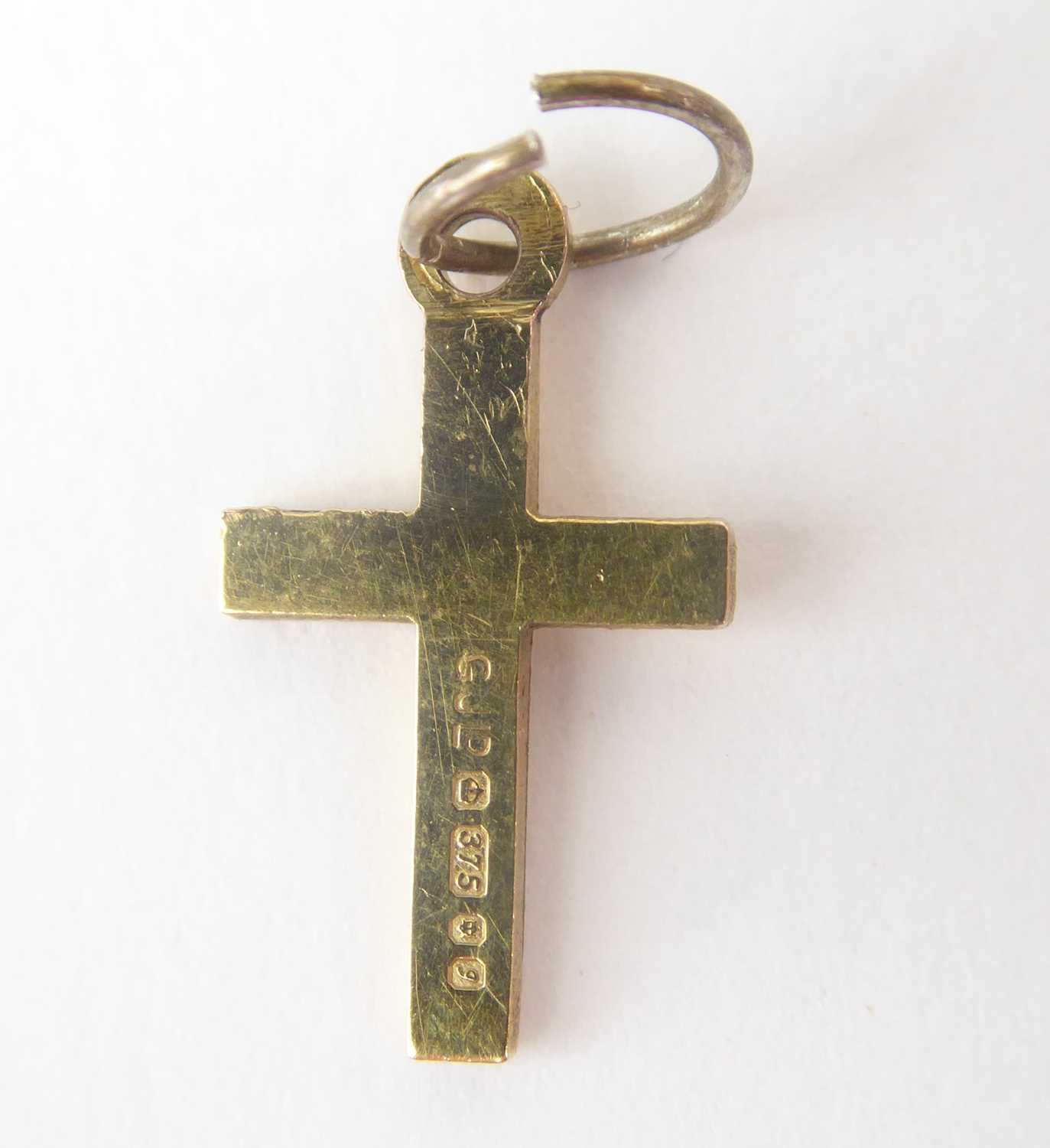 Four 9ct gold crosses to include one encrusted with tiny claw set diamonds, with necklace hoop, - Image 3 of 5