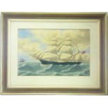 19TH CENTURY BRITISH SCHOOL; maritime watercolour depicting a clipper at full sail with British