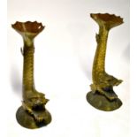 A pair of early 20th century brass spouting water features modelled as mythical creatures, height of