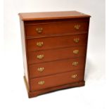 STAG; a contemporary mahogany five-drawer chest to plinth base.104 x 84 x 41cm
