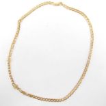 A 9ct bright gold flat curb necklace with lobster claw clasp, approx. 4.3g.Length 45cm