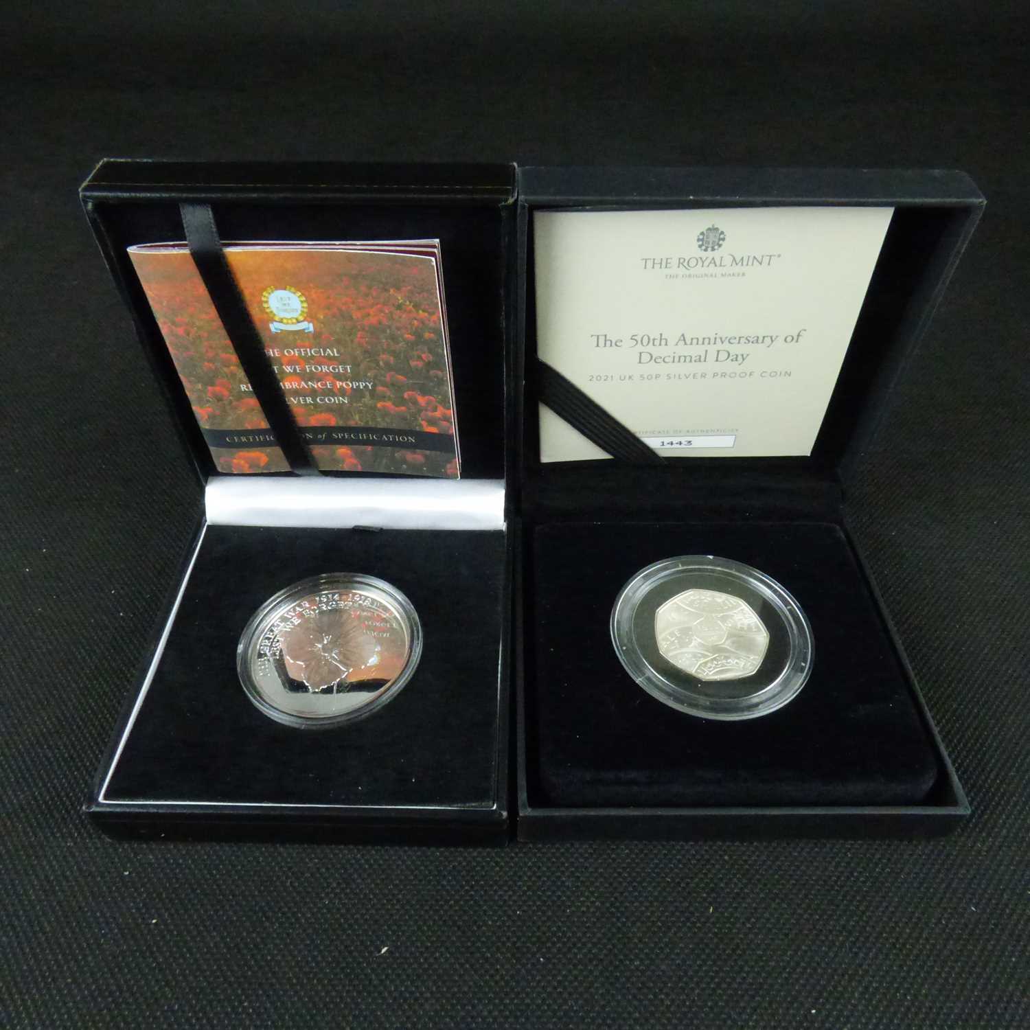 Two silver commemorative coins comprising Bradford Exchange 'The Official Lest We Forget Remembrance