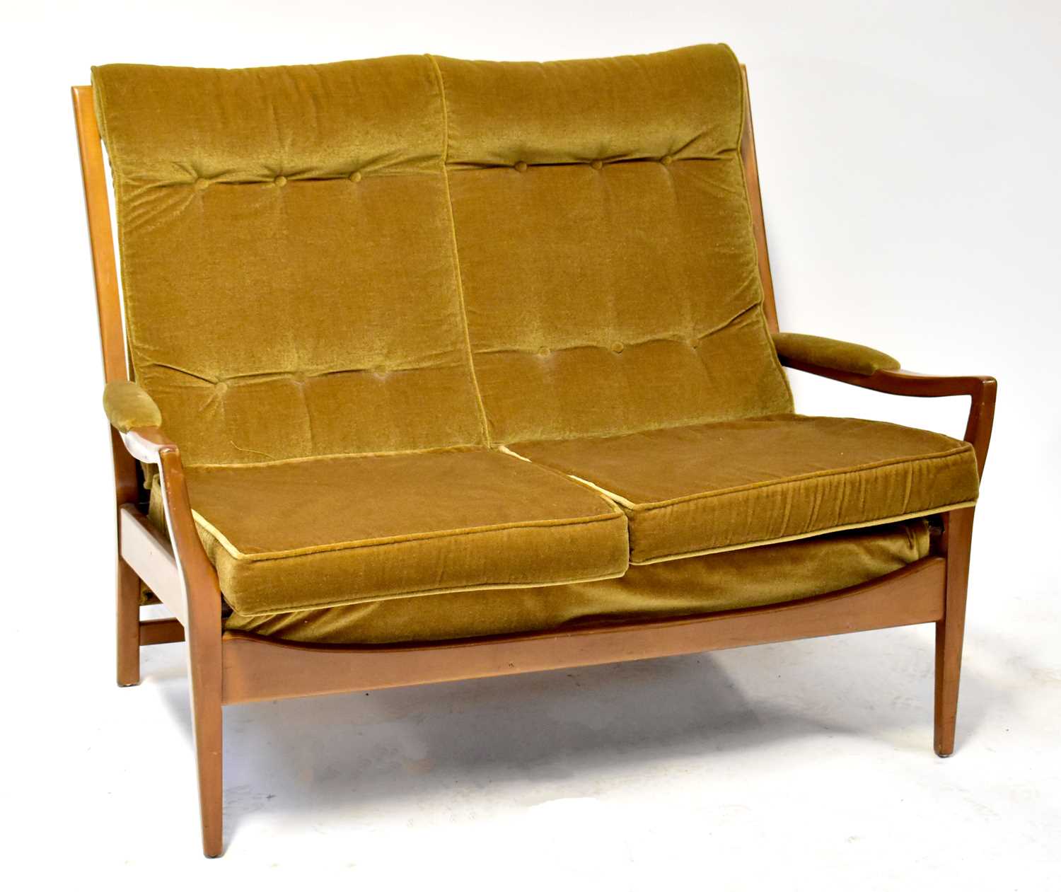 CINTIQUE; a retro teak two-seater settee, height 85cm, width 120cm, with a matching pair of - Image 2 of 2