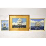 P. HINCHLIEFE; oil on board, three studies of tall masted sailing ships, one signed and dated