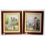 BURNET; a pair of oils, Parisian street scenes with figures in the foreground, each signed lower