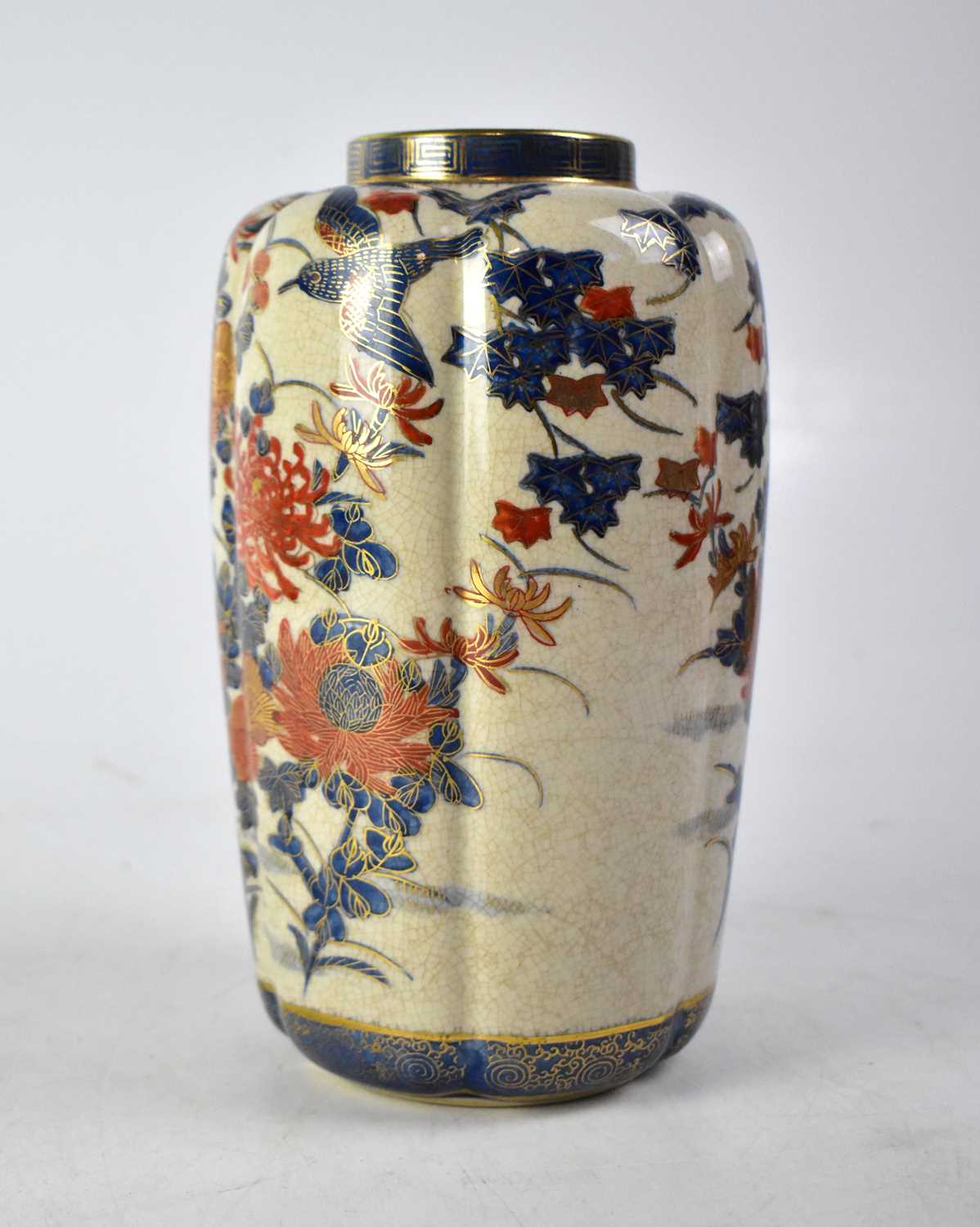 An early/mid-20th century Satsuma panelled baluster vase in the Imari palette with decoration of