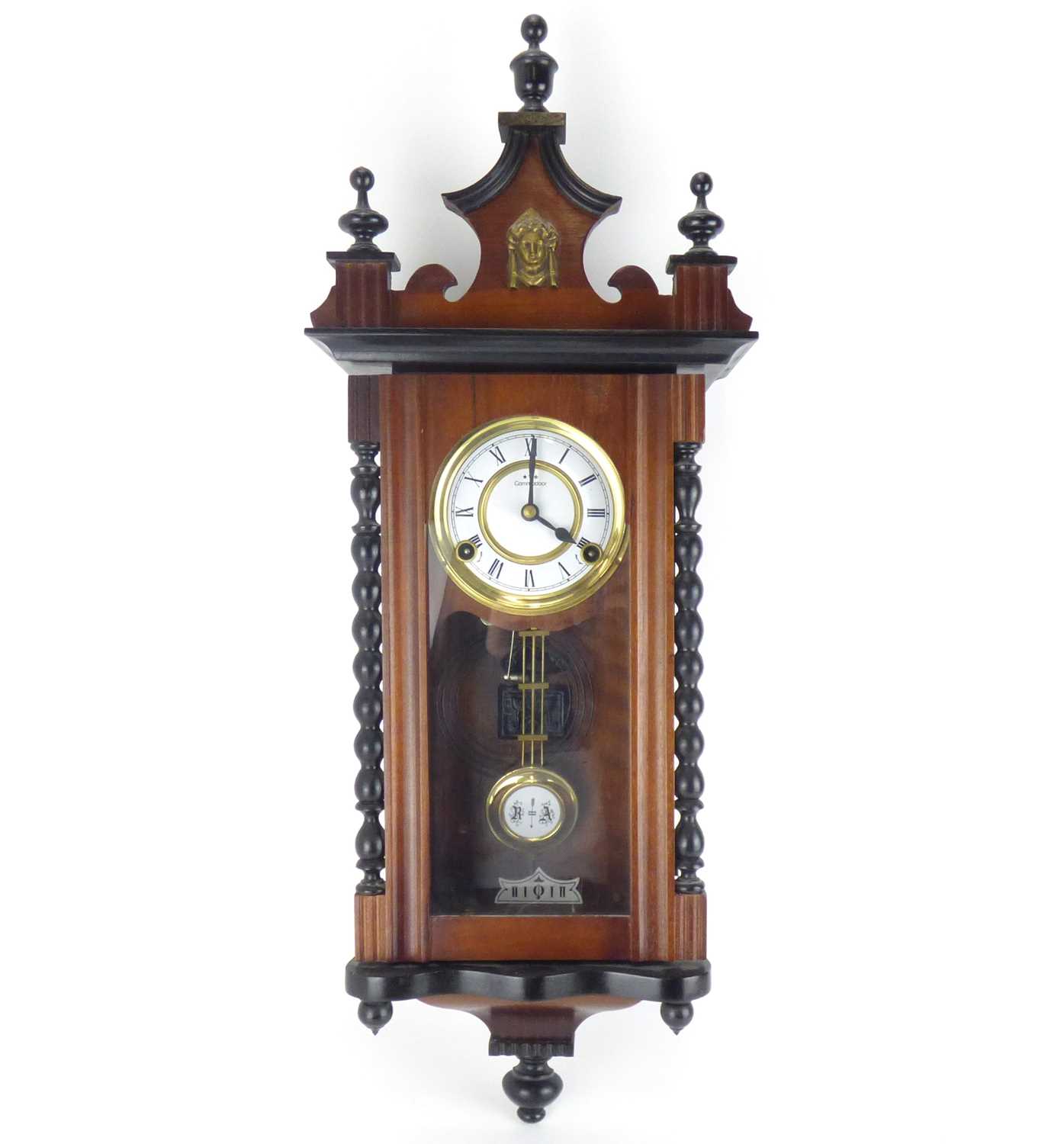 COMMADOOR; a modern mahogany cased Vienna-style wall clock, the white enamelled dial set with